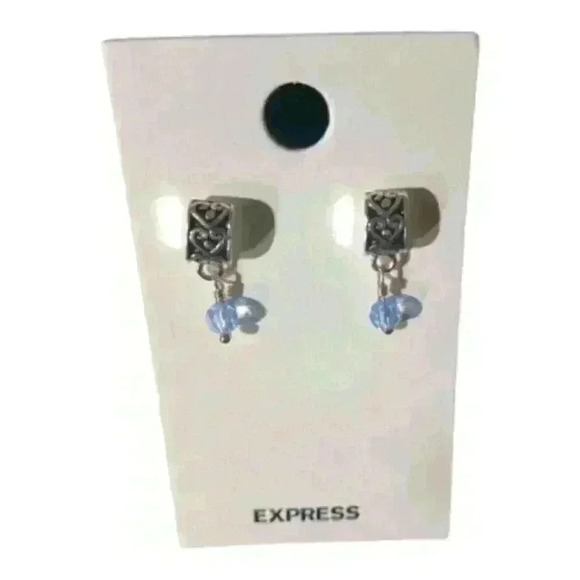 Silver distressed earrings with round blue gem - Picture 1 of 1